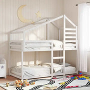 Stapelbed met bedhuis en open zijdeur van massief grenenhout in wit materiaal - Bedden & bedframes