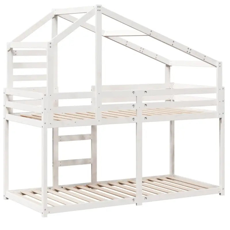 Stapelbed met bedhuis en open zijdeur van massief grenenhout in wit materiaal - Bedden & bedframes