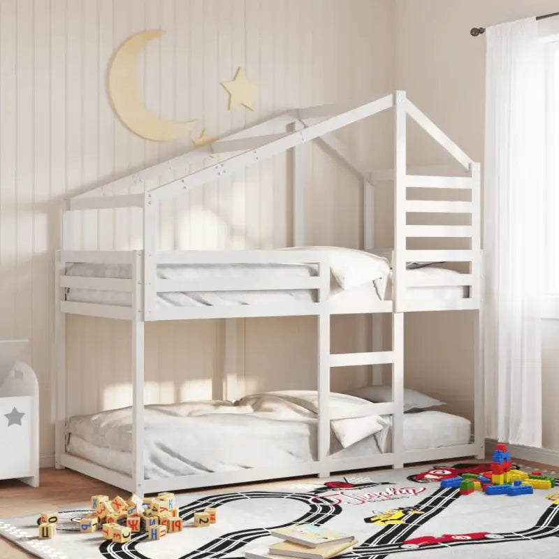 Stapelbed met bedhuis en open zijdeur van massief grenenhout in wit materiaal - Wit / 90 x 200 cm - Bedden & bedframes