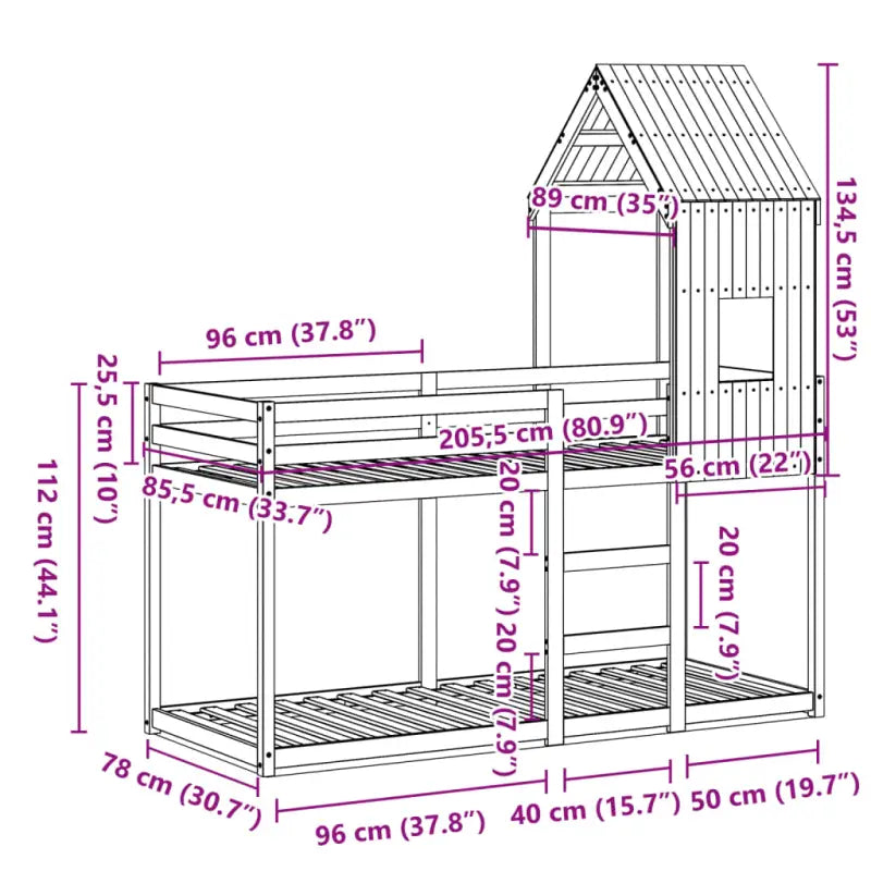 Stapelbed met bedhuis in massief grenenhout en open zijdeur - Bedden & bedframes