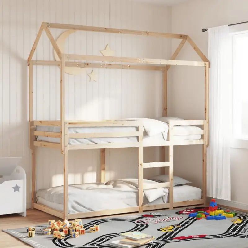 Stapelbed met bedhuis in massief grenenhout en open zijdeur - Naturel / 75 x 190 cm - Bedden & bedframes