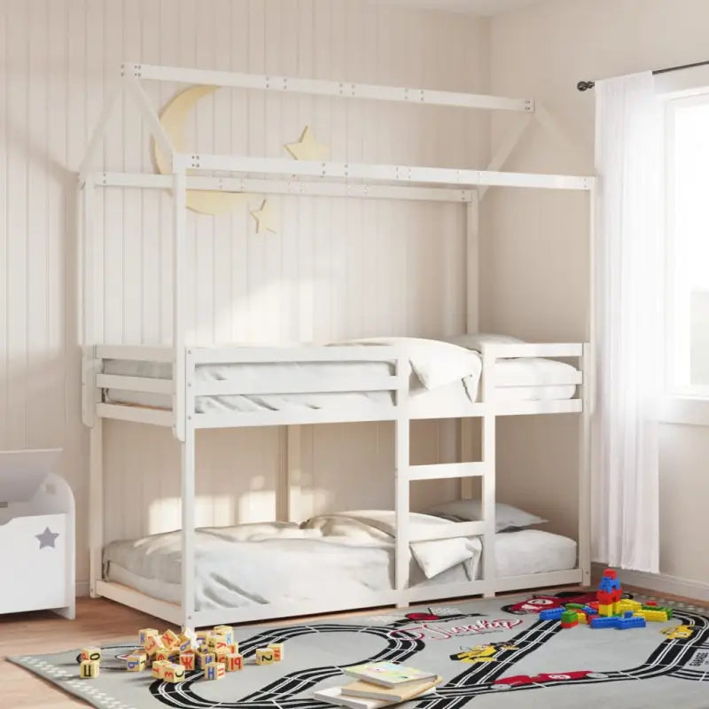 Stapelbed met bedhuis in massief grenenhout en open zijdeur - Wit / 75 x 190 cm - Bedden & bedframes