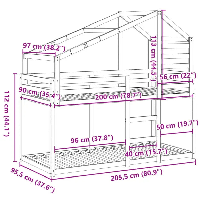 Stapelbed met bedhuis in massief grenenhout met open zijdeur in wasbruin - Bedden & bedframes