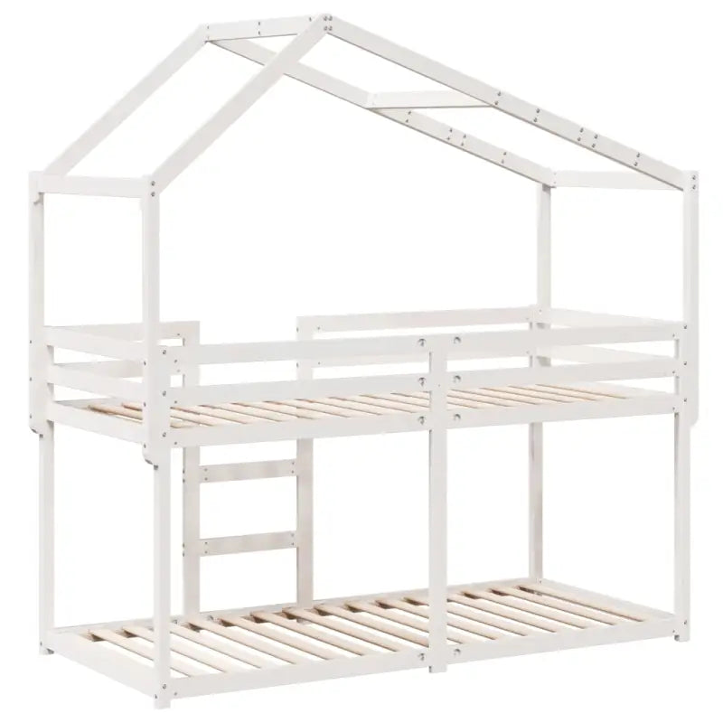 Stapelbed met bedhuis in wit materiaal en massief grenenhout - Bedden & bedframes
