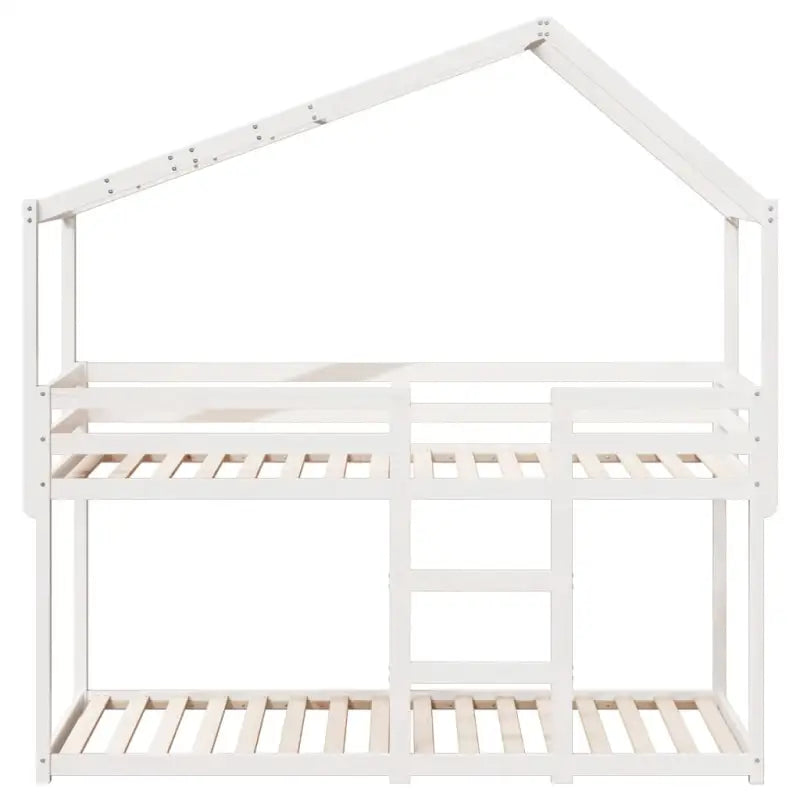Stapelbed met bedhuis in wit materiaal en massief grenenhout - Bedden & bedframes