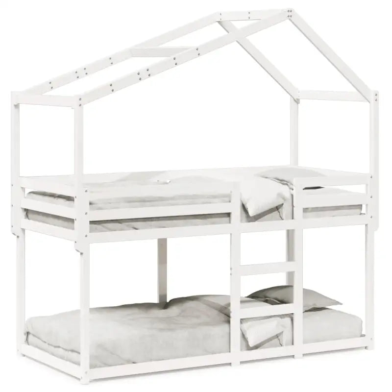 Stapelbed met bedhuis in wit materiaal en massief grenenhout - Bedden & bedframes