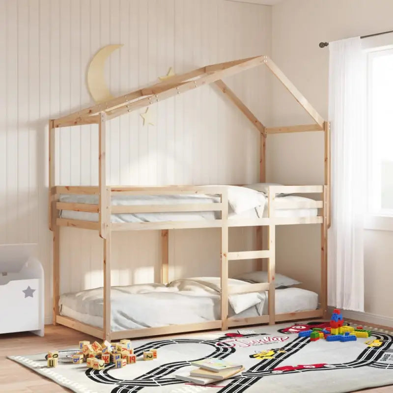 Stapelbed met bedhuis in wit materiaal en massief grenenhout - Naturel / 75 x 190 cm - Bedden & bedframes