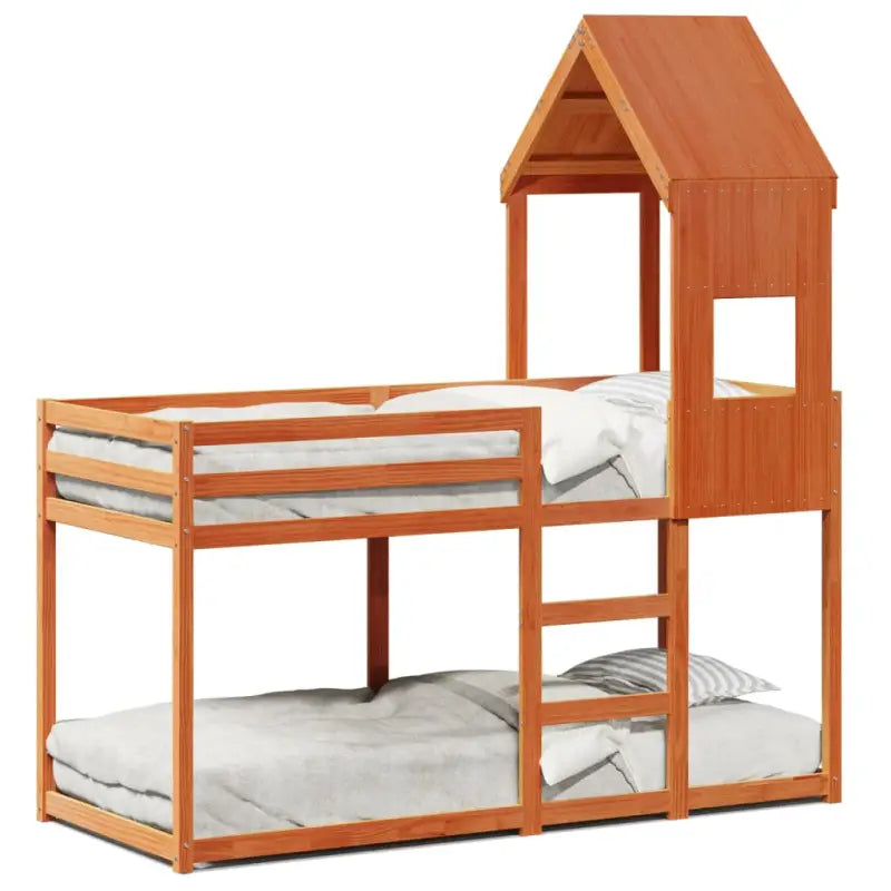 Stapelbed met bedhuis van massief grenenhout en multiplex lattenbodem - Bedden & bedframes