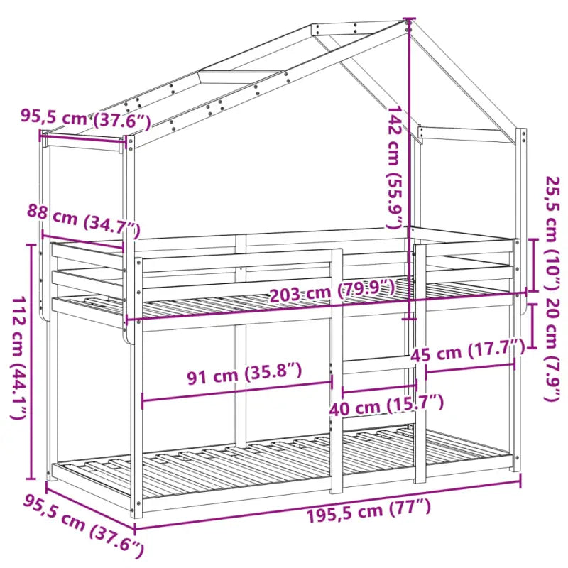Stapelbed met bedhuis van massief grenenhout en open zijdeur - Bedden & bedframes