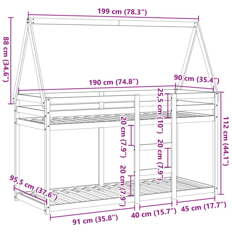 Stapelbed met bedhuis van massief grenenhout en open zijdeur - Bedden & bedframes