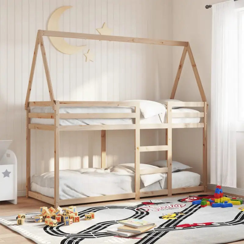 Stapelbed met bedhuis van massief grenenhout en open zijdeur - Naturel / 90 x 200 cm - Bedden & bedframes