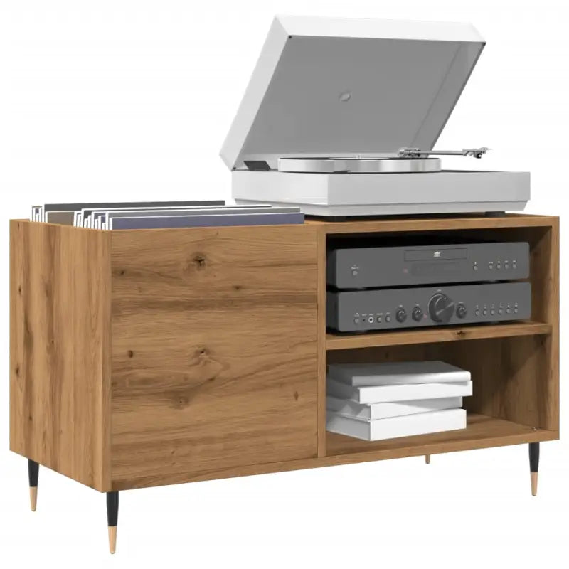 Stevige blad platenkast met ijzeren poten en bewerkt hout - artisanaal eikenkleurig / 1 - Cd- & dvd-kasten