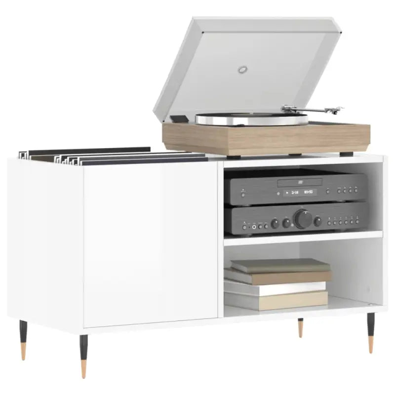 Stevige blad platenkast met ijzeren poten en bewerkt hout - Cd- & dvd-kasten