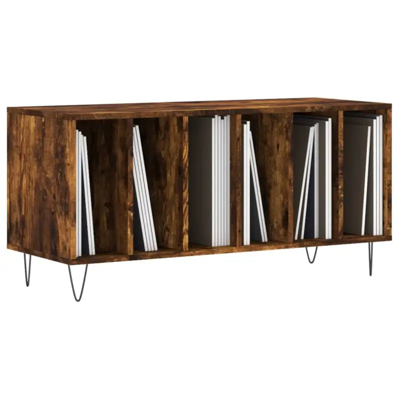 Stevige blad platenkast met ijzeren poten en bewerkt hout - Cd- & dvd-kasten