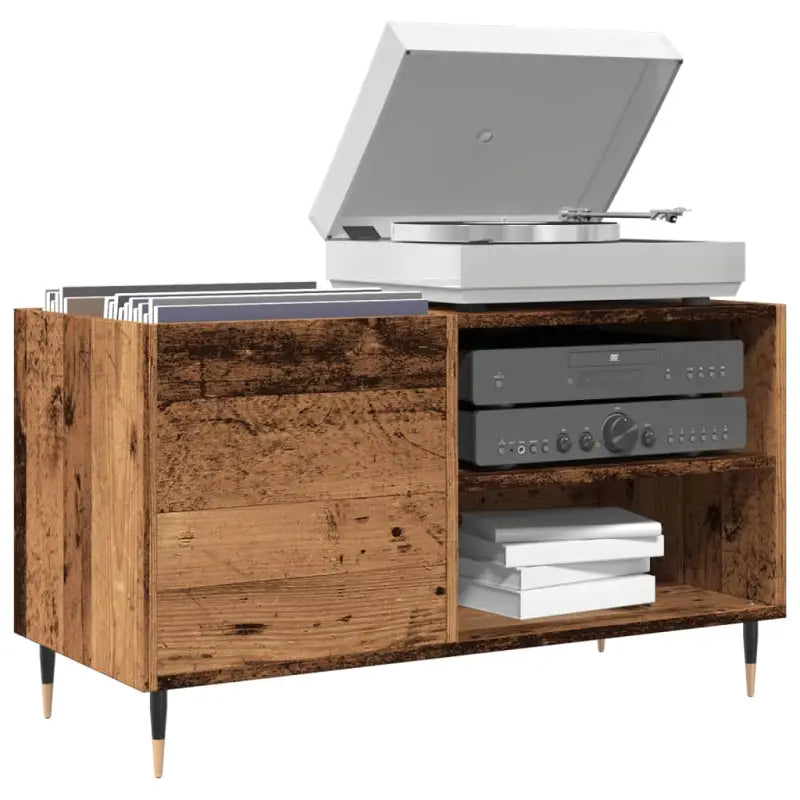 Stevige blad platenkast met ijzeren poten en bewerkt hout - Oud hout / 1 - Cd- & dvd-kasten