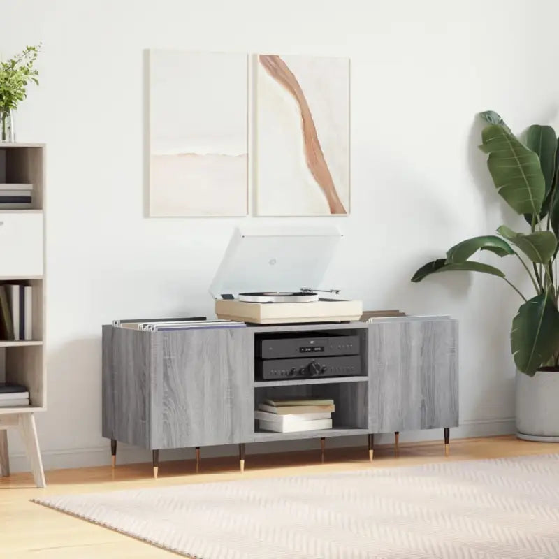 Stevige blad vinylkast met ijzeren poten en bewerkt hout - Grijs sonoma / 1 - Cd- & dvd-kasten