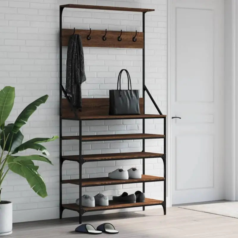 Stevige houten kledingrek voor een opgeruimde kast - bruin eikenkleur / 90 x 34 x 184 cm / 1 - Kledingrekken &
