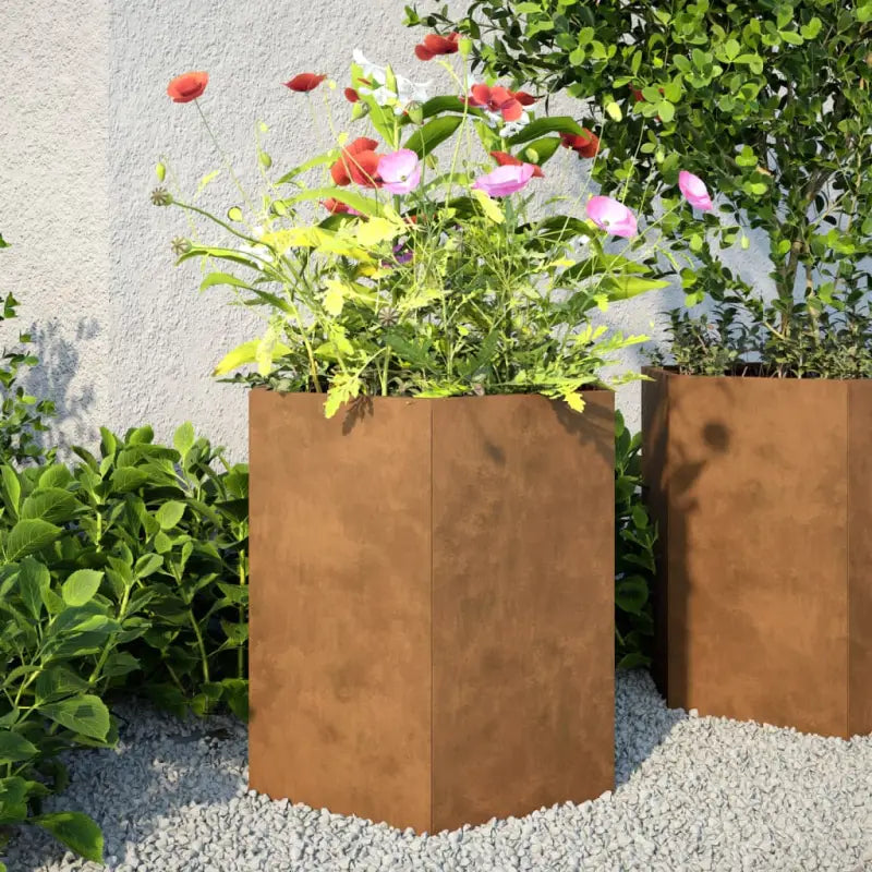 Stevige weerbestendige plantenbak voor andere buitenruimte - Cortenstaal/Bruin / 46 x 40 x 45 cm / 1 - Bloempotten &