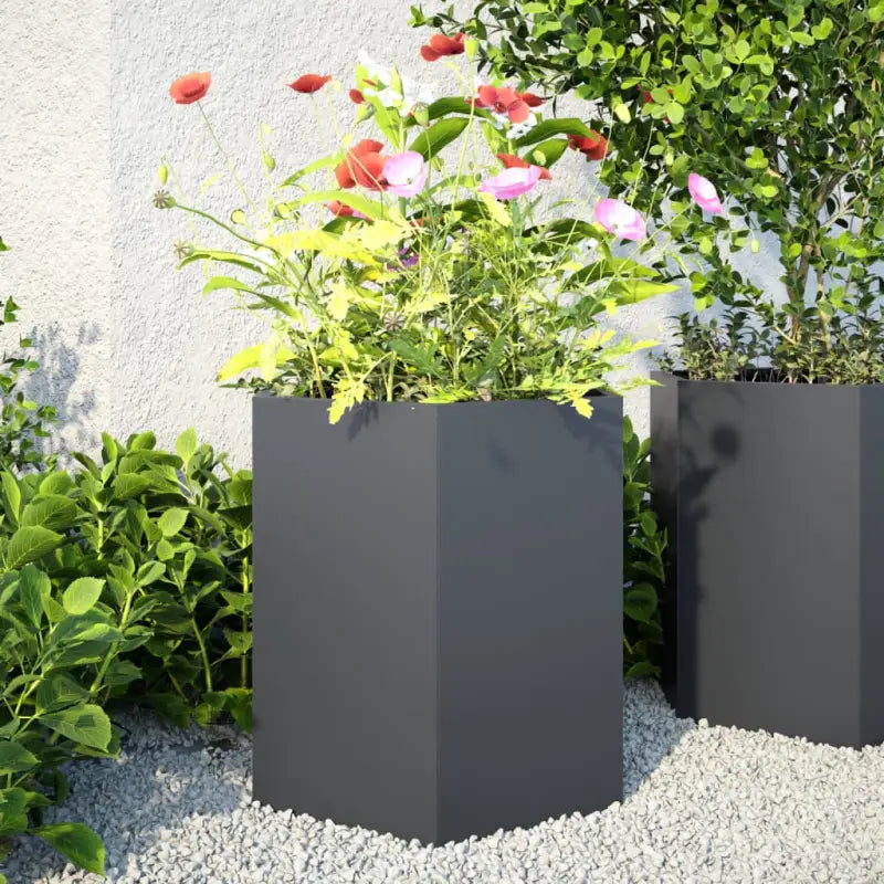 Stevige weerbestendige plantenbak voor andere buitenruimte - Staal/Antracietkleurig / 46 x 40 x 45 cm / 2 - Bloempotten