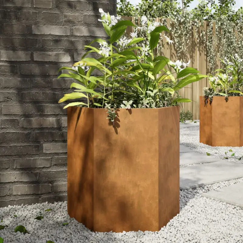 Stevige weerbestendige plantenbak voor andere buitenruimte - Cortenstaal/Bruin / 46 x 40 x 45 cm / 2 - Bloempotten &
