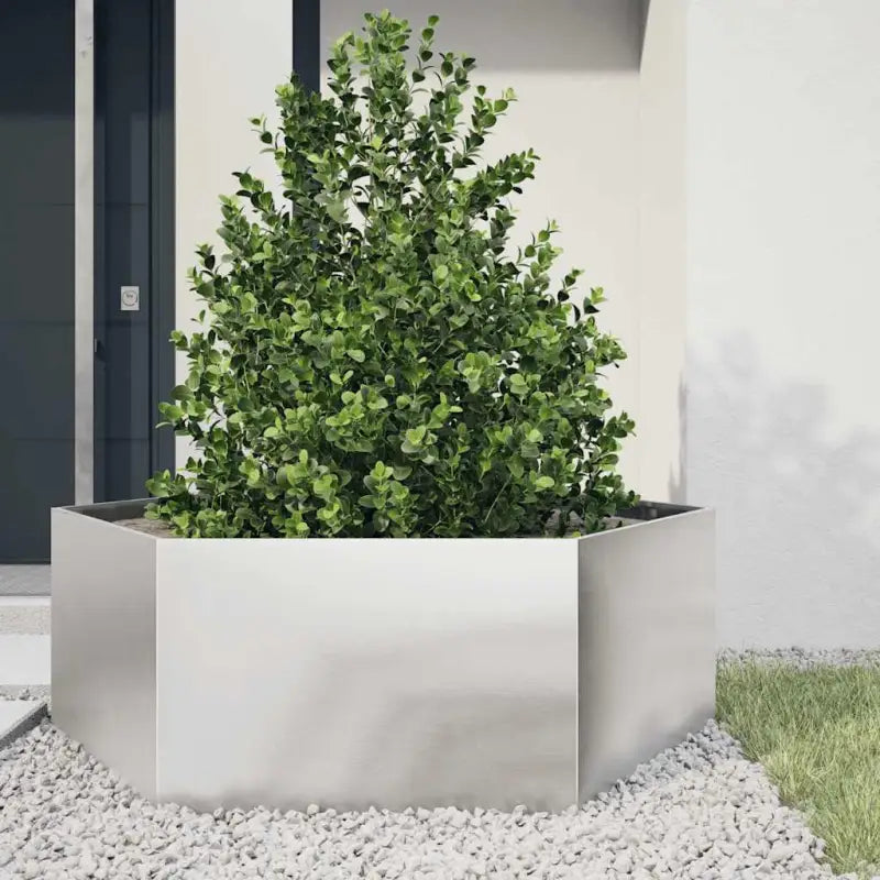 Stevige weerbestendige plantenbak voor andere buitenruimte - Roestvrij staal/Lichtgrijs / 138 x 120 x 45 cm / 1
