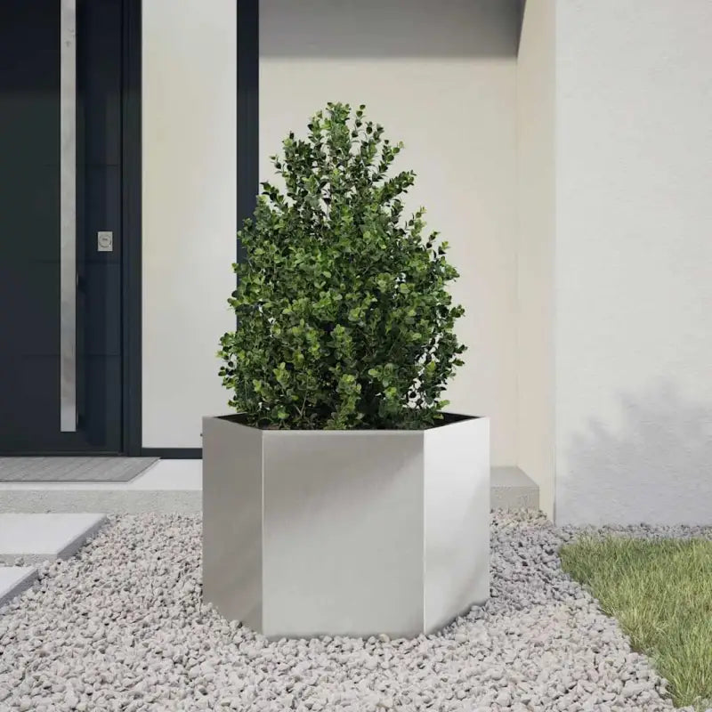 Stevige weerbestendige plantenbak voor andere buitenruimte - Roestvrij staal/Lichtgrijs / 69 x 60 x 45 cm / 1