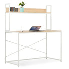 Stijlvol computerbureau met gepoedercoat metaal en groot werkgebied - Wit en eiken / Bureau met boekenplank - Bureaus