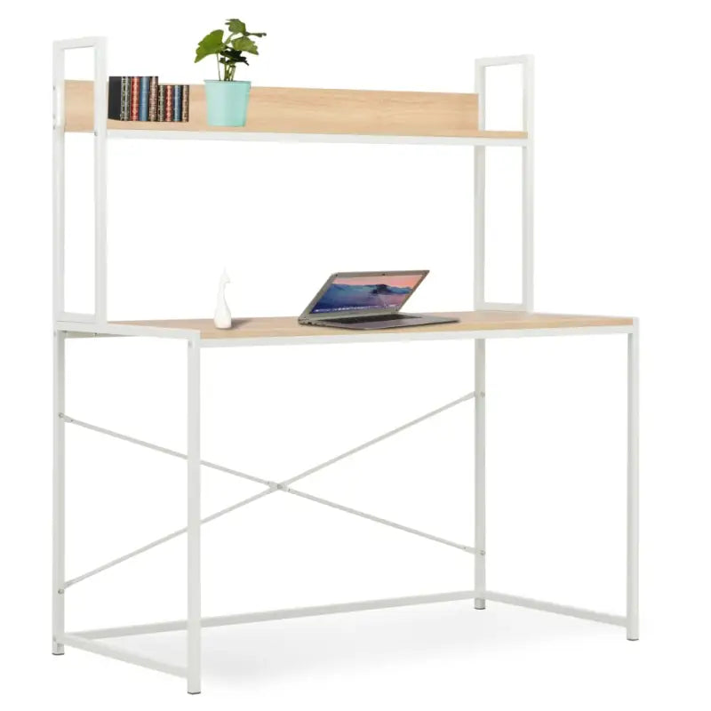 Stijlvol computerbureau met gepoedercoat metaal en groot werkgebied - Wit en eiken / Bureau met boekenplank - Bureaus