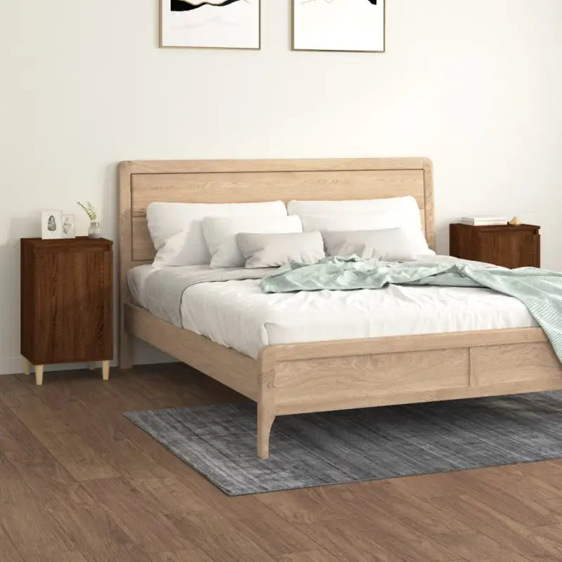 Stijlvol nachtkastje met houten poten en bewerkt hout voor een elegante inrichting - bruin eikenkleur / 2 - Nachtkastjes