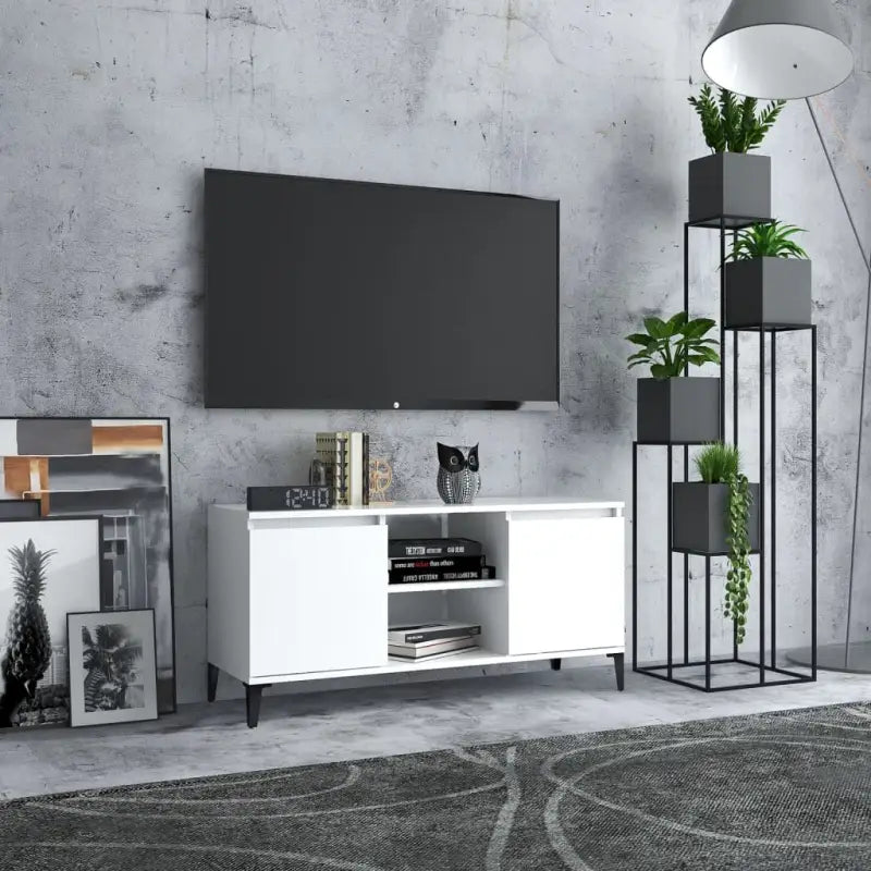 Stijlvol Tv-meubel met metalen poten en industriële charme - Wit / 1 - Tv-meubels