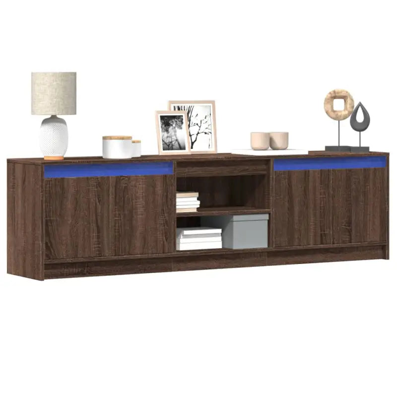 Stijlvol tv-meubel van bewerkt hout met LED-verlichting en stabiel ontwerp - bruin eikenkleur / 1 / 180 cm - Tv-meubels