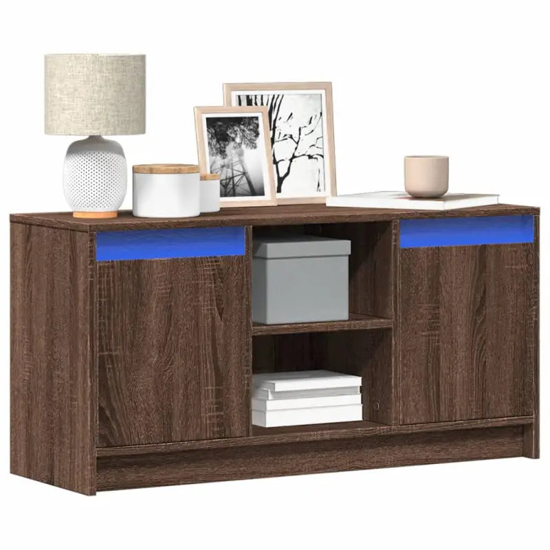 Stijlvol tv-meubel van bewerkt hout met LED-verlichting en stabiel ontwerp - bruin eikenkleur / 1 / 100 cm - Tv-meubels