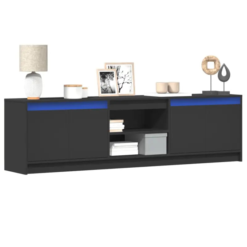 Stijlvol tv-meubel van bewerkt hout met LED-verlichting en stabiel ontwerp - Zwart / 1 / 180 cm - Tv-meubels