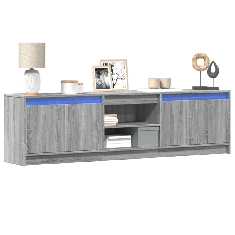 Stijlvol tv-meubel van bewerkt hout met LED-verlichting en stabiel ontwerp - Grijs sonoma / 1 / 180 cm - Tv-meubels