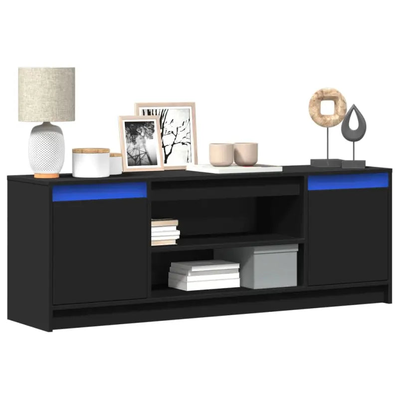 Stijlvol tv-meubel van bewerkt hout met LED-verlichting en stabiel ontwerp - Zwart / 1 / 139.5 cm - Tv-meubels