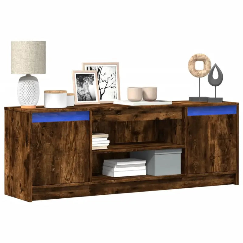 Stijlvol tv-meubel van bewerkt hout met LED-verlichting en stabiel ontwerp - Gerookt eiken / 1 / 139.5 cm - Tv-meubels