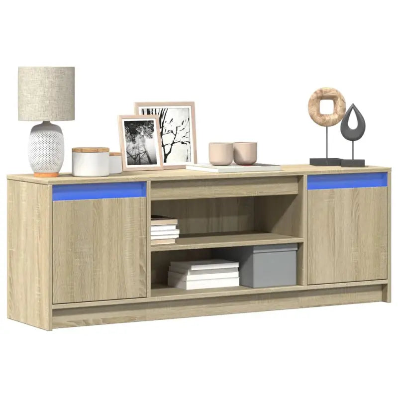 Stijlvol tv-meubel van bewerkt hout met LED-verlichting en stabiel ontwerp - Sonoma eiken / 1 / 139.5 cm - Tv-meubels