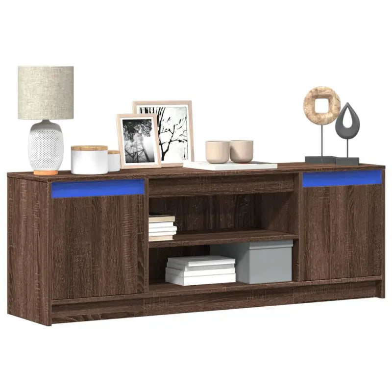 Stijlvol tv-meubel van bewerkt hout met LED-verlichting en stabiel ontwerp - bruin eikenkleur / 1 / 139.5 cm