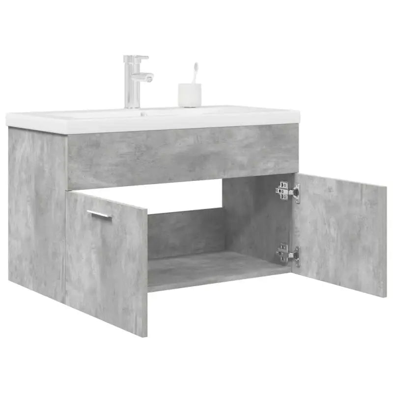 Stijlvolle badkamerkast met ingebouwde wasbak en opbergruimte - Betongrijs / 80 x 38.5 x 46 cm / met kraan