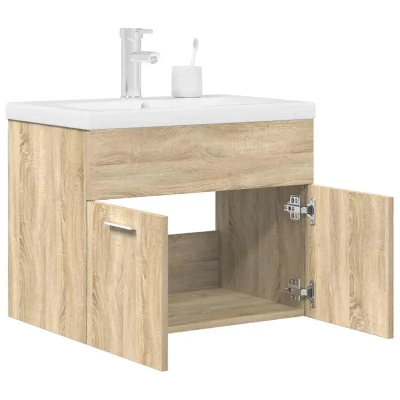 Stijlvolle badkamerkast met ingebouwde wasbak en opbergruimte - Sonoma eiken / 60 x 38.5 x 46 cm / met kraan