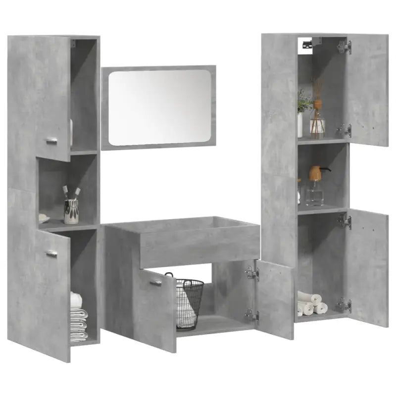 Stijlvolle badkamermeubelset met hoge kast en extra opbergruimte - Betongrijs / 60 x 38.5 x 46 cm + 30 x 30 x 130 cm