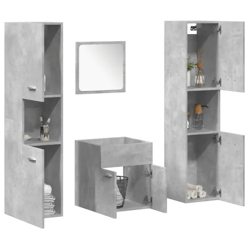 Stijlvolle badkamermeubelset met hoge kast en extra opbergruimte - Betongrijs / 41 x 38.5 x 46 cm + 30 x 30 x 130 cm