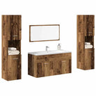 Stijlvolle badkamermeubelset met hoge kast en extra opbergruimte - Oud hout / 90 x 38.5 x 46 cm / 4 - Badkamermeubelsets
