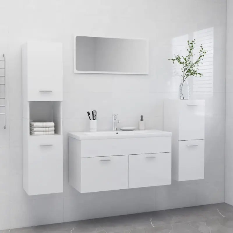 Stijlvolle badkamermeubelset met lage en hoge kast dat past in elk ontwerp - Hoogglans wit / 90 x 38.5 x 46 cm