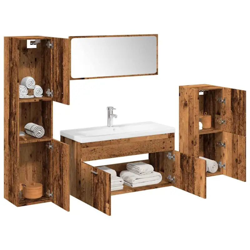 Stijlvolle badkamermeubelset met lage en hoge kast dat past in elk ontwerp - Oud hout / 90 x 38.5 x 46 cm