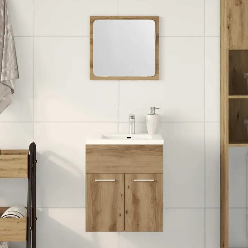 Stijlvolle badkamermeubelsets van bewerkt hout met opbergruimte - artisanaal eikenkleurig - Badkamermeubelsets