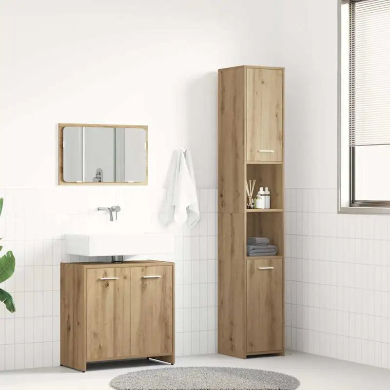 Stijlvolle badmeubelset met extra opbergruimte en bewerkt hout - artisanaal eikenkleurig - Badkamermeubelsets