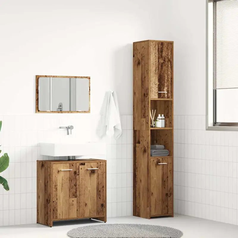 Stijlvolle badmeubelset met extra opbergruimte en bewerkt hout - Oud hout - Badkamermeubelsets
