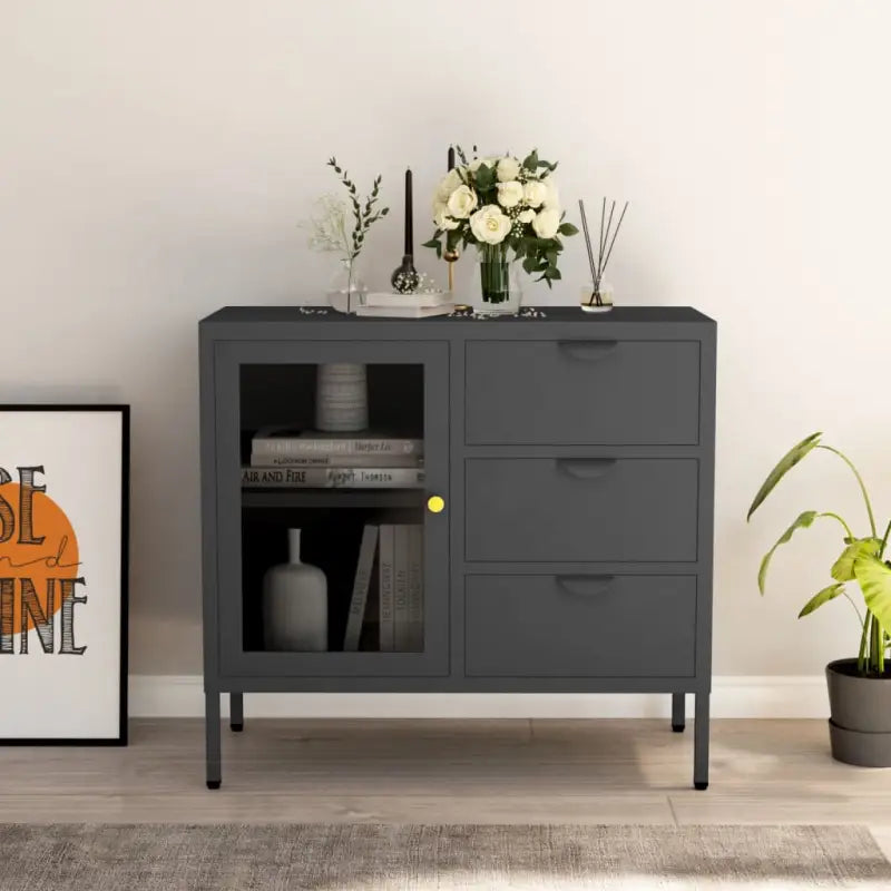 Stijlvolle dressoir met gehard glas en verstelbare schappen - Antraciet / 1 - Dressoirs & buffetkasten