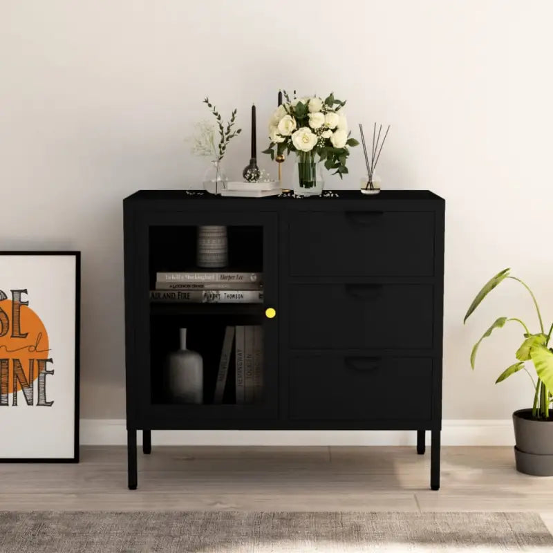 Stijlvolle dressoir met gehard glas en verstelbare schappen - Zwart / 1 - Dressoirs & buffetkasten